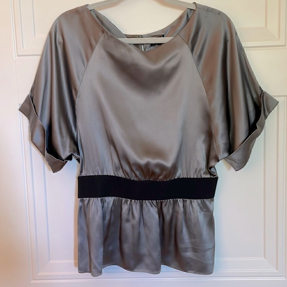 New Theory Dorris Silk Cinched Waist Blouse